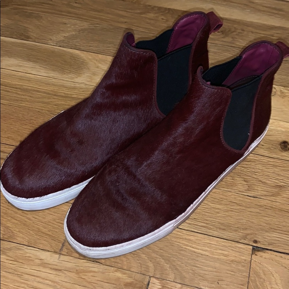 Maroon Fur high top Sneakers